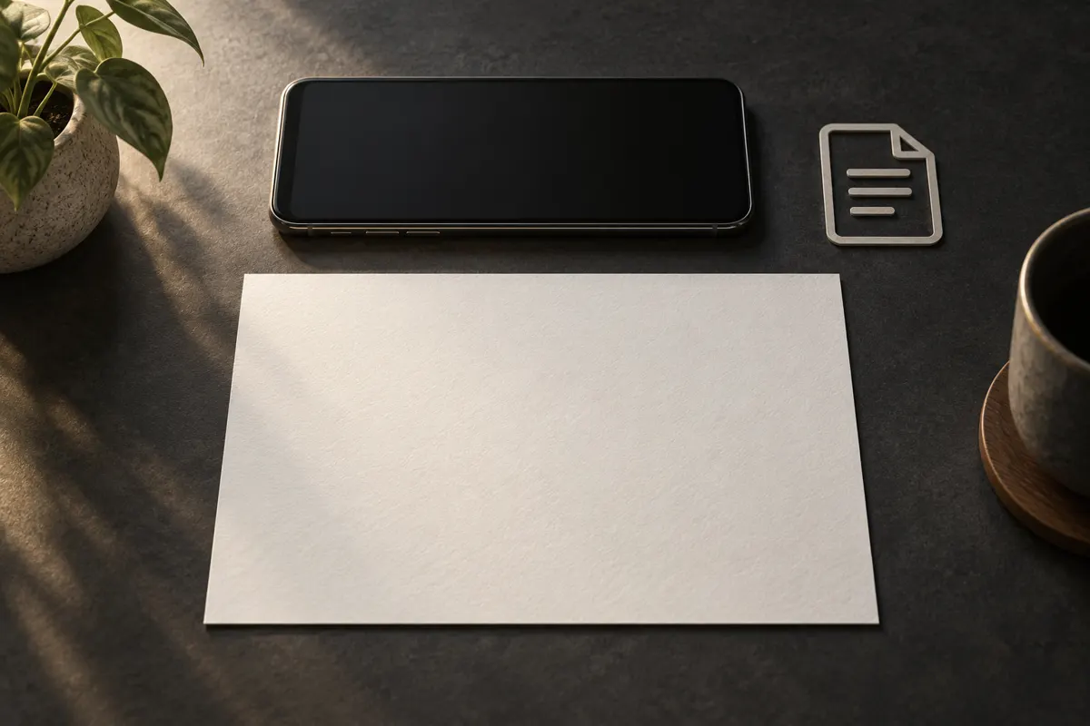 Ilustracja telefonu skanującego papierowy dokument na płaskim blacie